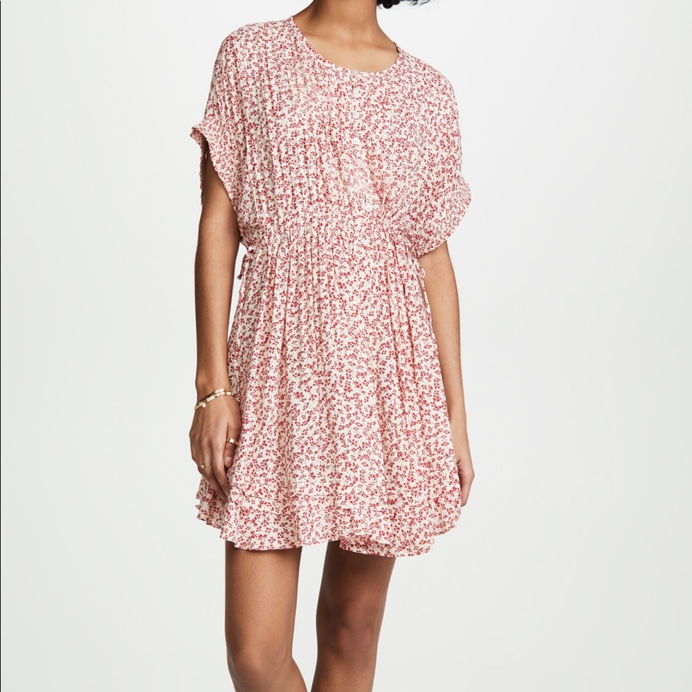 Free People One Fine Day Mini Dress Floral Swing Red Pink Coverup Small